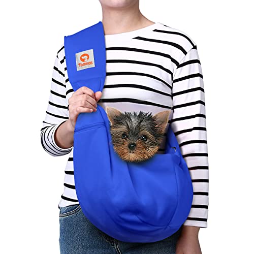 Tomkas Small Dog Cat Sling Carrier Puppy Purse Travel Wrap Soft Crossbody Pet Bag (Royal Blue, M - Zip Pocket & Adjust Strap) - color: Royal Blue