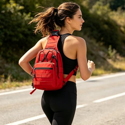 Viriber Tactical Backpack, Waterproof Military Cross-body Molle Sling Shoulder Backpack Chest Bag for Outdoor Every Day Carry Red - color: Red