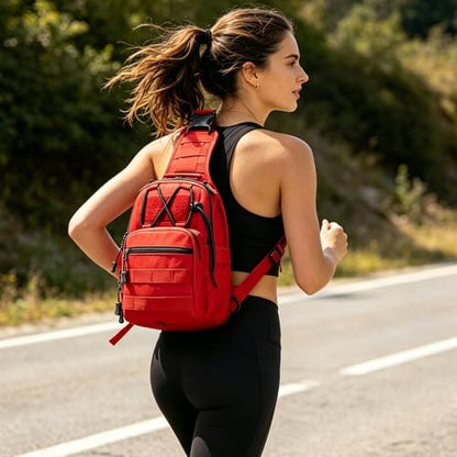 Viriber Tactical Backpack, Waterproof Military Cross-body Molle Sling Shoulder Backpack Chest Bag for Outdoor Every Day Carry Red - color: Red