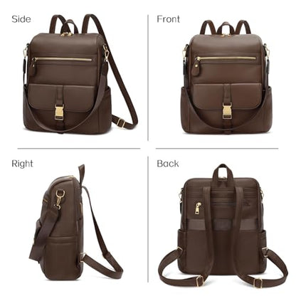 KKXIU Backpack Purse for Women - PU Leather Ladies Backpack for Daily with Anti-Theft Lock Pocket, Small Daypack with Luggage Strap & Water Bottle Pockets (Coffee) - color: Coffee