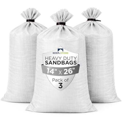 Heavy Duty Sand Bags Pack of 3, White Empty Sandbags with Built-In Ties, Woven Polypropylene UV Protection 1600 Hours, Fillable Bags for Flood Control, Weight, 14x26 inches, 50 Pounds Volume - size: 14"W x 26"L, style: Pack of 3
