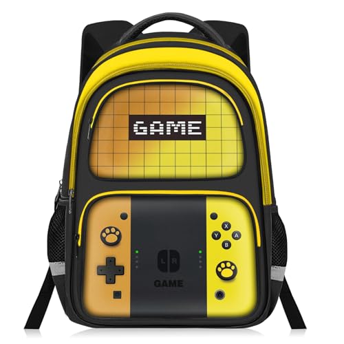 Kids Backpack For Boys，Gamer Boys Backpack For Children Teens Elementary Middle School, 17″ Students Bookbag - color: Backpack-sw-orange & Yellow