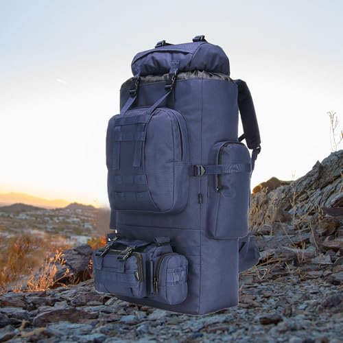 King'sGuard 100L Camping Hiking Backpack Molle Rucksack Military Camping Backpacking Daypack - color: Blue