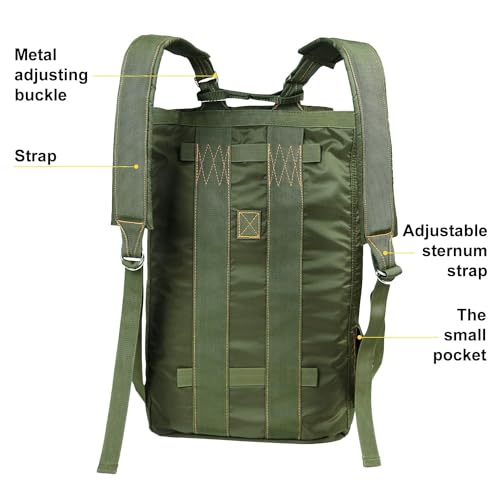 Military Tactical Backpack Parachute Buckles Hook Nylon Rucksacks Flight Backpacks Day Pack for Outdoor,Hiking,Camping (Green) - color: Green