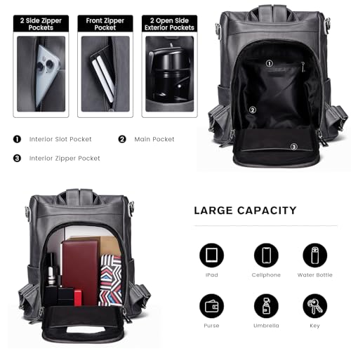 molshine Backpack,Fashion Casual Travel PU Leather Daypack Bag Shoulder Rucksack Handbags for Women HB041 - color: Grey