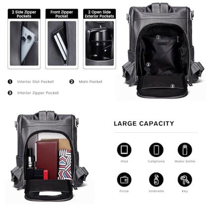 molshine Backpack,Fashion Casual Travel PU Leather Daypack Bag Shoulder Rucksack Handbags for Women HB041 - color: Grey
