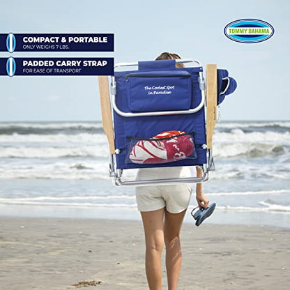 Tommy Bahama 5-Position Classic Lay Flat Folding Backpack Beach Chair, Polyester, Navy - color: Navy, size: 1-Pack