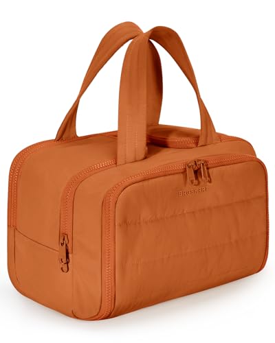 BAGSMART Travel Toiletry Bag, Puffy Toiletry Bag for Women, Wide-open toiletry bags for traveling, Large Travel Cosmetic Makeup Bag Organizer for Accessories,Toiletrie (Sandstore Brown) - color: f-Sandstore Brown