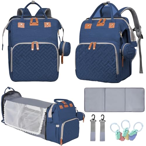 Baby Diaper Bags with Changing Station, Multifunctional Diaper Bag Backpack for Moms Dads with USB Charging Port, Waterproof Travel Diaper, Baby Shower Gifts for Baby Boy & Girls（Blue） - color: Blue