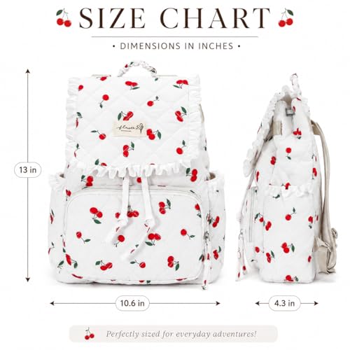 Quilted Mini Backpack For Women,Small Cute Cotton Floral Backpack Purse, Drawstring Daypack For Travel Daily Use(Cherry, M) - color: Cherry