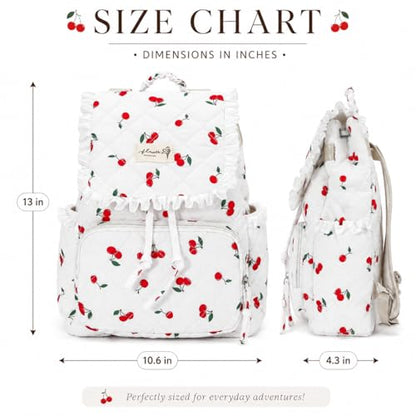 Quilted Mini Backpack For Women,Small Cute Cotton Floral Backpack Purse, Drawstring Daypack For Travel Daily Use(Cherry, M) - color: Cherry