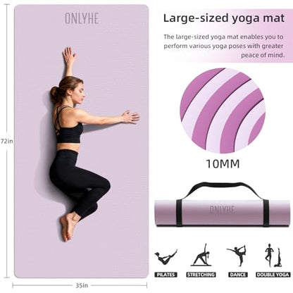 Wide Yoga Mat Thick(10mm) Exercise Mat Non Slip Anti-tear,72"x35" Extra Large Pilates Mats for Home Workouts, Gym & Floor Stretching with Carrier Strap - color: Deep pink + Light pink
