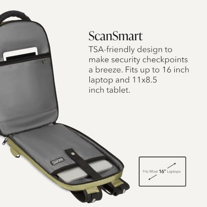 SwissGear Travel Tech Pro Laptop Backpack – Fits Laptops up to 16” – ScanSmart TSA-Friendly Backpack with Multiple Organizer Pockets – Olive - color: Olive, style: Travel Tech Pro