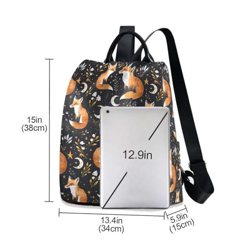 MNSRUU Women Backpack Purse Fox Plants Stars Moons Backpack for Women Anti-theft Shoulder Bag Carry On Backpack Lightweight Rucksack Fashion Travel Ladies Bags - color: Fox I9003