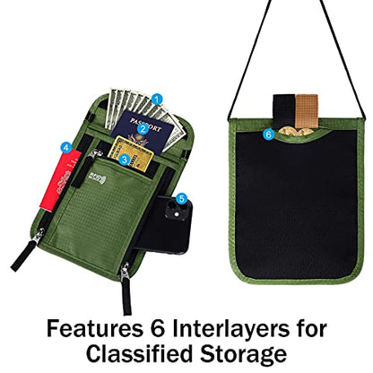 Travel Pouch Neck Wallet Family Passport Holder Organizer Case with RFID Blocking | Family Passport Holder - color: Green