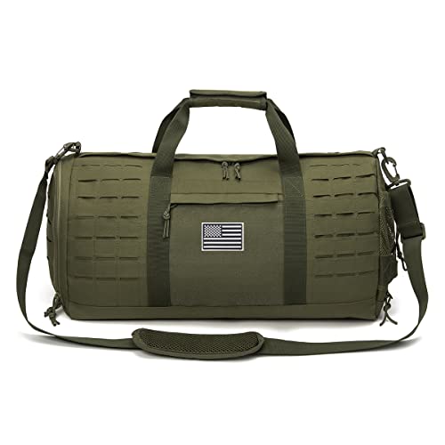 QT&QY 40L Military Tactical Duffle Bag For Men Sport Gym Bag Fitness Tote Travel Duffle Bag Training Workout Bag With Shoe Compartment Basketball Football Weekender Bag - color: Army Green