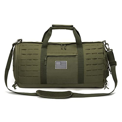 QT&QY 40L Military Tactical Duffle Bag For Men Sport Gym Bag Fitness Tote Travel Duffle Bag Training Workout Bag With Shoe Compartment Basketball Football Weekender Bag - color: Army Green