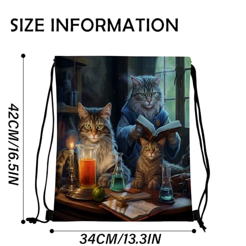 Drawstring Backpack Draw String Bag Waterproof for Sports Gym Beach Travel Cute Aesthetic Sackpack Men Women (13"×17")-Cat - color: S-6-cat