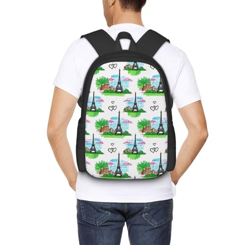 Lightweight Polyester Daypack Eiffel Tower Paris, Anti Theft Large Capacity Travel Hiking Backpack Unisex Carry On Bag for Outdoor Commute Business Use - color: Design (901)