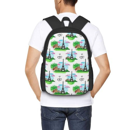 Lightweight Polyester Daypack Eiffel Tower Paris, Anti Theft Large Capacity Travel Hiking Backpack Unisex Carry On Bag for Outdoor Commute Business Use - color: Design (901)