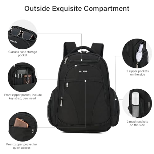 MILADA Travel Backpack For Men Laptop Backpack Women Business Carry On Backpack Airline Approved Fits 16.5 Inch Laptop Bag Work Backpack, Black - color: Black