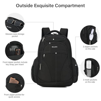 MILADA Travel Backpack For Men Laptop Backpack Women Business Carry On Backpack Airline Approved Fits 16.5 Inch Laptop Bag Work Backpack, Black - color: Black