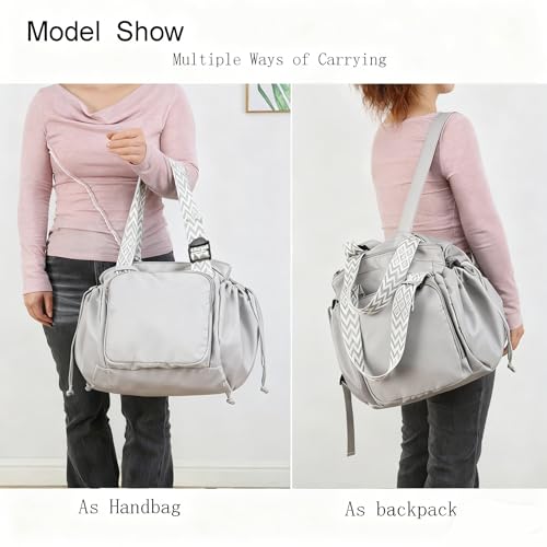 Tote Bag Large Capacity Lightweight Backpack with 15 Pockets Nylon Shoulder Bag for Car Travel Mother Bag - color: Gray
