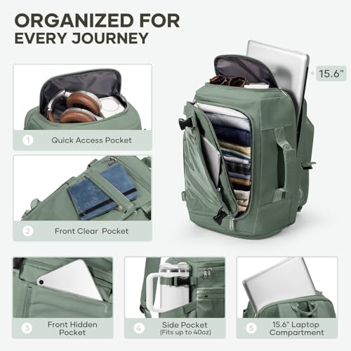 coofay Travel Backpack for Women Men, Carry on Backpack for Airplanes - color: Olive Green