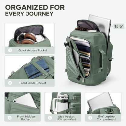 coofay Travel Backpack for Women Men, Carry on Backpack for Airplanes - color: Olive Green