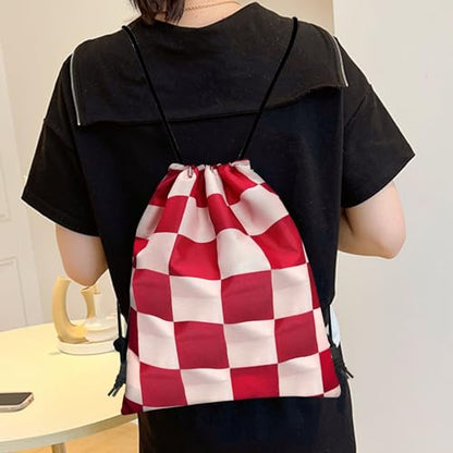 Drawstring Backpack Draw String Bag Sports Gym Bags Waterproof Cute Aesthetic Sackpack for Unisex Women Sports Beach Travel(13"×17")-Checkered - color: Z11-checkered