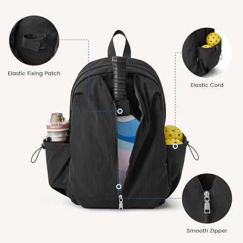 G4Free 20L Pickleball Bag for Women, Pickleball Paddle Backpack with Fence Hook, Work Travle Bag with 15" Laptop Compartment-Black - color: Black