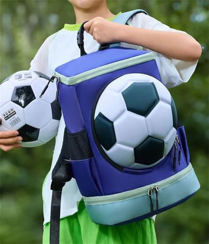 Soccer Backpack with Ball Holder on Outside, Football Volleyball Basketball Backpack with Shoe Compartment and Ball Holder - color: Soccer Blue