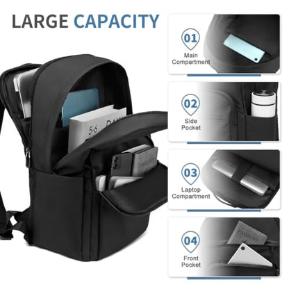 16 Inch Laptop Backpack for Men, Business Work Backpack for Everyday Commute, Waterproof Travel Office Computer Bag, Matt Black - color: Black Soft Sheel