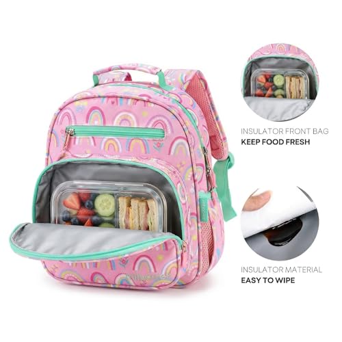 mibasies Toddler Backpack for Girls 2-4: Cute Kids Backpacks for Girls - Preschool Kindergarten Backpack - Rainbow Pink - color: Rainbow, style: Toddler-12"h(not Fit Folder)