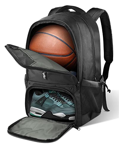 BROTOU Basketball Backpack, Large Basketball Bag with Shoes and Ball Compartment, Soccer Backpacks for Basketball/Volleyball - color: Black