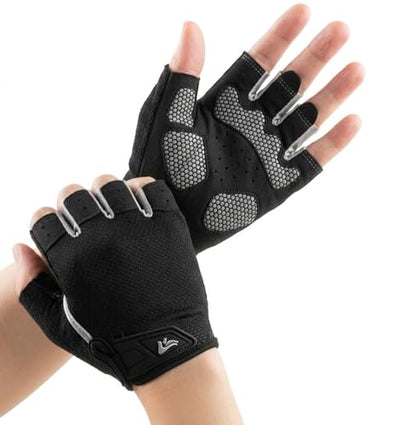 Utaly Men Women Breathable Half Finger Fitness Gloves - Prevents Calluses Gloves with Non-Slip Padding for Gym Workout - size: Large