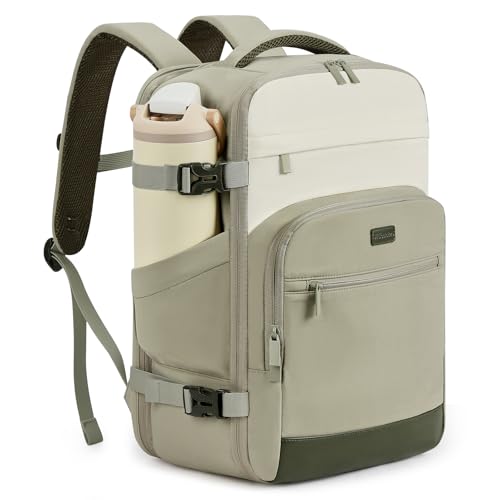 mibasies 30L Travel Backpack for Women & Men: Flight Approved Carry On Backpack, TSA Personal Item Bag with Water Bottle Pocket, Weekender Essentials Backpacks fits 15.6" Laptop - Green White - color: Green White, size: Large