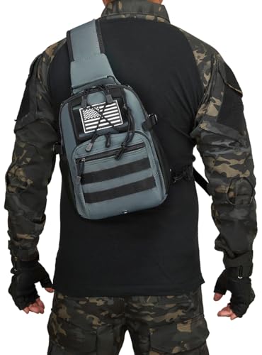 Small Tactical Holster Sling Backpack Accessories Shoulder Pouch Water Bottle & Radio Holder Crossbody Bag for Men - color: Black & Gray