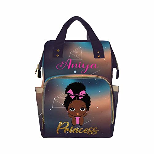 Newcos Personalized African Black Women Diaper Bag Backpack with Name Custom Afro Princess Mommy Nursing Baby Bags for Women - color: 230112-12
