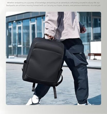 Men's Waterproof Laptop Backpack, Travel Bag, Black, Adjustable Shoulder Straps, Luggage Strap (black) - color: Black