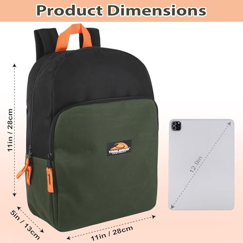 Trail maker 15 Inch Backpack for Kids, Preschool, Elementary & Middle School Students – Spacious Bookbag with Large Front Pocket, Adjustable Straps, Fits up to 13 Inch Laptop (Green) - color: Green