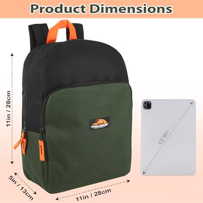 Trail maker 15 Inch Backpack for Kids, Preschool, Elementary & Middle School Students – Spacious Bookbag with Large Front Pocket, Adjustable Straps, Fits up to 13 Inch Laptop (Green) - color: Green