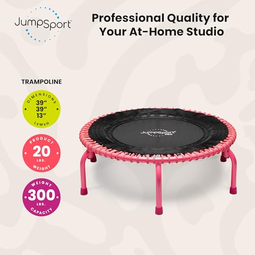 JumpSport 350 PRO 39 Inch Fitness Trampoline Indoor Rebounder Cardio Workout Equipment 300 lb Capacity - color: Black