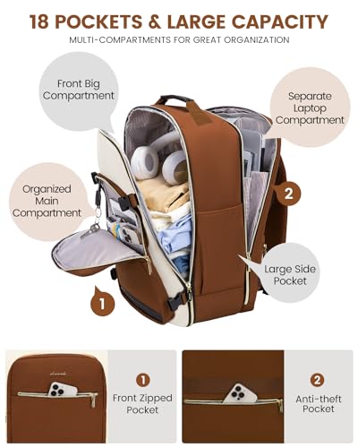 LOVEVOOK 50L Travel Backpack for Women & Men, Airline Approved Carry On Luggage with 3 Packing Cubes, TSA Overnight Bags, Waterproof Personal Item Bag, Weekender Essentials Backpacks fits 17" Laptop - color: Brown-beige-black, size: X-Large