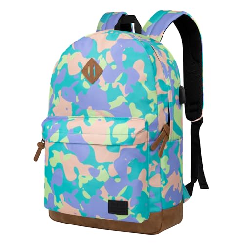 Goloni Backpack for Men Women,Travel Laptop Backpack, Water Resistant 17.3 Inch USB Charging Backpack, Large Capacity Work Commute Bag - color: Tie Dye Green, size: Medium