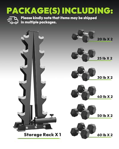 HANDBODE A-Frame Dumbbell Rack Heavy Duty Weight Stand for Dumbbells, Space-Saving Metal Storage Organizer, Sturdy Dumbbell Holder for Home Gym - style: 450 lb Set (20, 25, 30, 40, 50, 60 lb) *2 & Rack