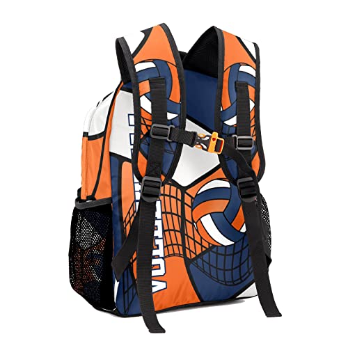 Custom Volleyball Orange Blue White Waterproof Backpack Bookbag with Name for Birthday Holiday Gift - color: Backpack 21