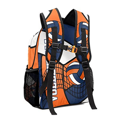 Custom Volleyball Orange Blue White Waterproof Backpack Bookbag with Name for Birthday Holiday Gift - color: Backpack 21