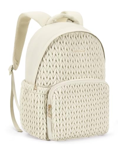 BAGSMART College Backpack for Women, Lightweight Puffy Travel Backpack, TSA Personal Item Casual Daypack, Beige