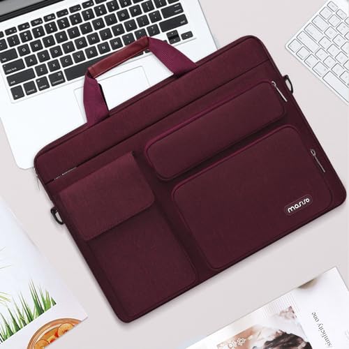 MOSISO Laptop Shoulder Bag 15.6 inch, 15-15.6 inch Computer Bag Compatible with MacBook Pro 16 inch, HP, Dell, Lenovo, Notebook with 2 Raised&1 Flapover&1 Horizontal Pocket&Handle&Belt, Wine Red - color: Wine Red, size: 16 inch